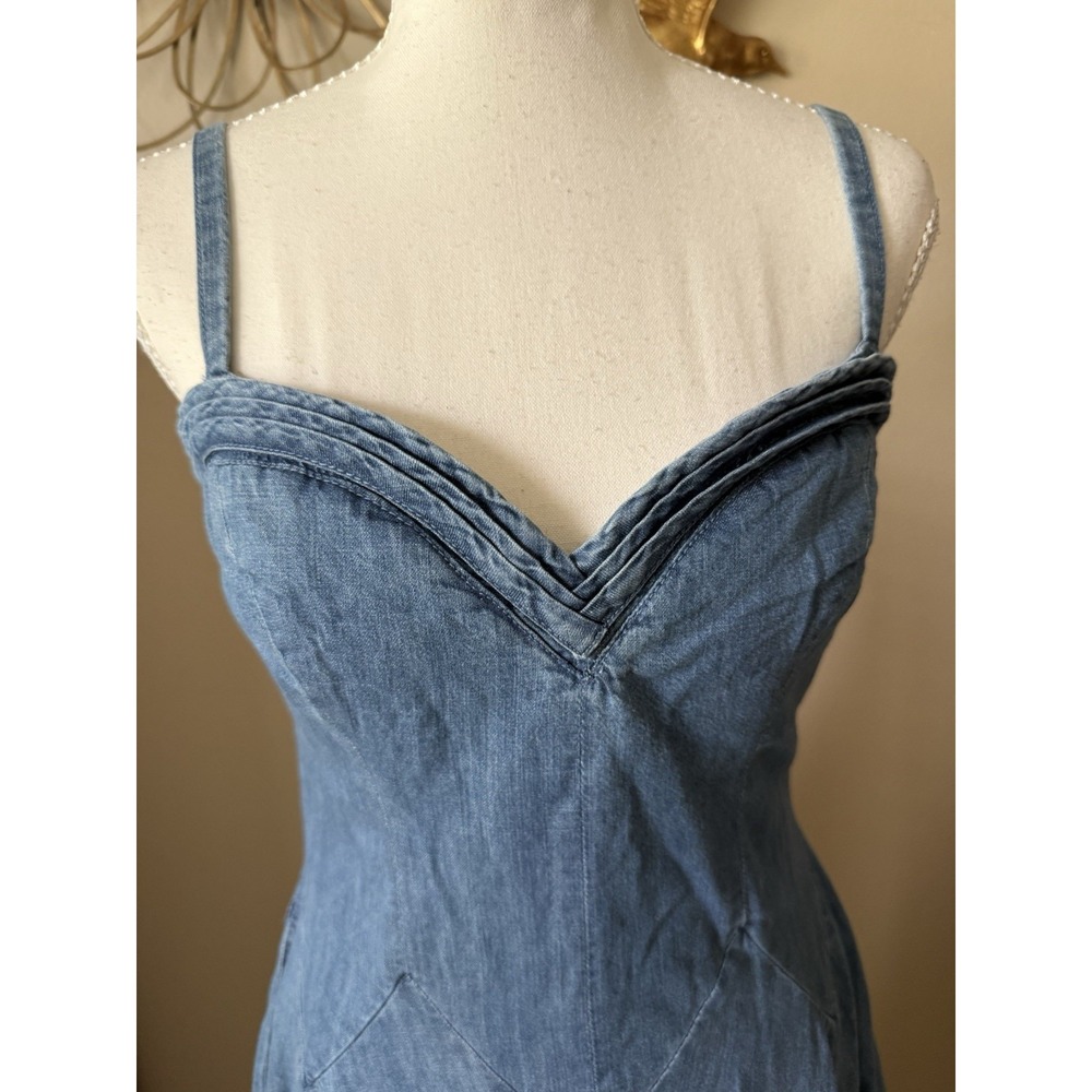 Free People Another Season Midi Dress M Boardwalk Blue Denim $198 Flaw - Picture 3 of 15